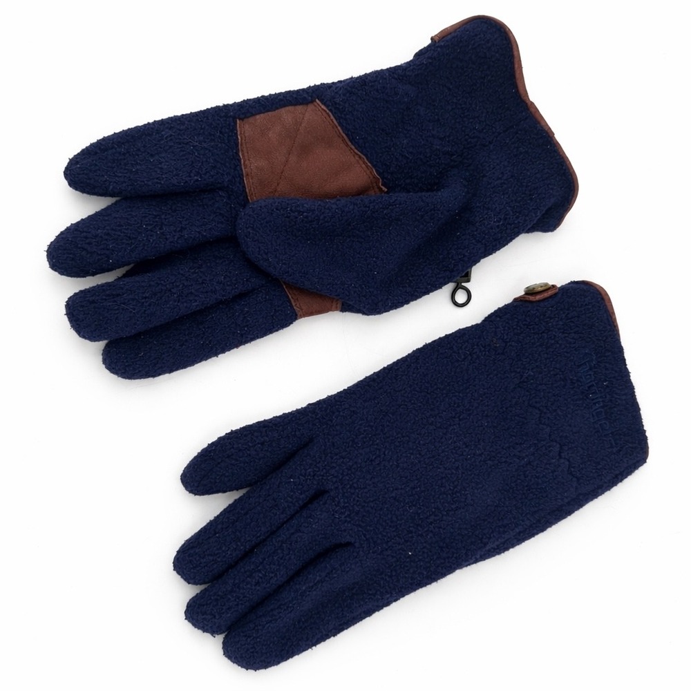 Hotfingers‎ Fleece Gloves Mens OS Navy Blue Leather Trim Gorpcore Winter